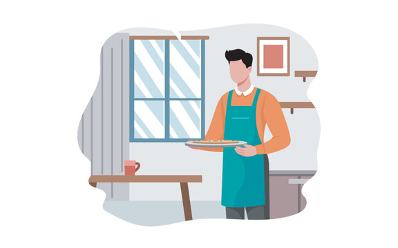 Man Holding Plate in the kitchen