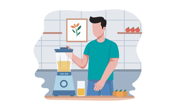 Man Blending Fresh Fruit Juice