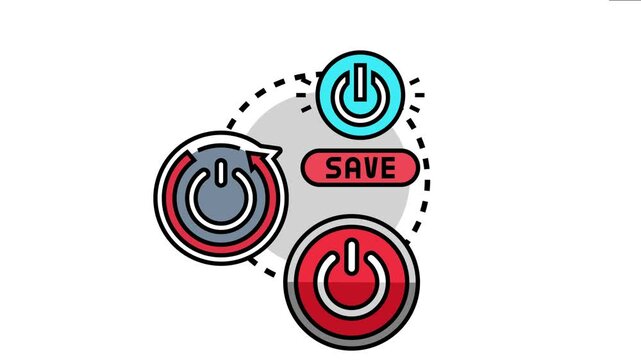System interface button icon set power control, including on, off, and recycle modes, symbolizing saving energy and managing electronic device states