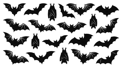 Fototapeta premium Bat silhouette collection vector. Flying and hanging bats. Halloween design elements.