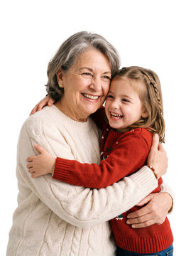 Joyful grandmother and granddaughter embracing and laughing together with warmth and affection PNG Isolated on transparent background