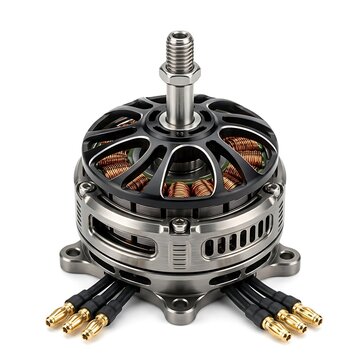Drone brushless motor with copper windings and gold connectors for technical illustration