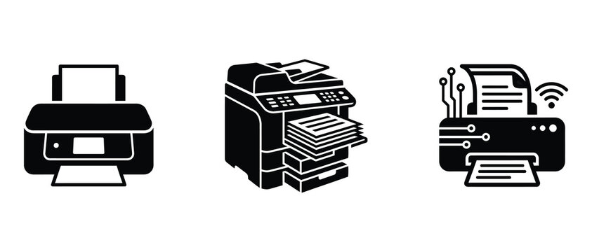 printer icons featuring inkjet printer multifunction printer and smart wireless printer designs