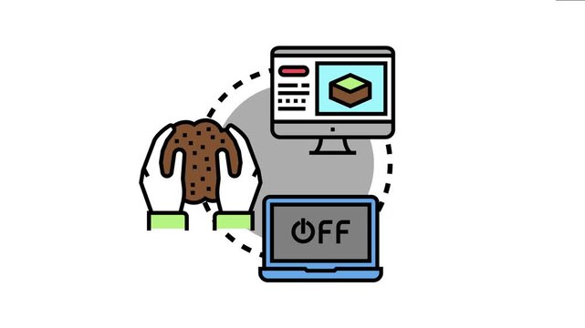 Offline testing concept a user interacting with a physical object while a computer monitor displays a software interface and a laptop is in an off state