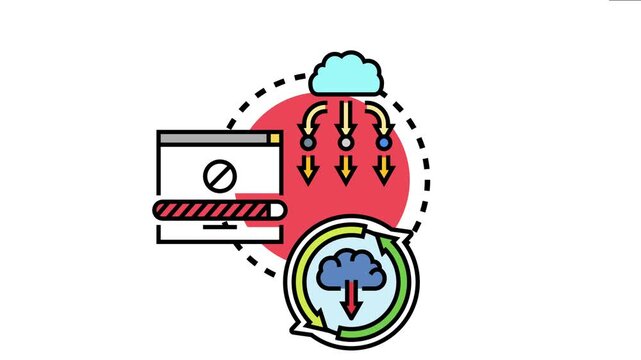 Offline availability concept with data downloading from cloud storage, synchronizing content, and browser access without internet connection