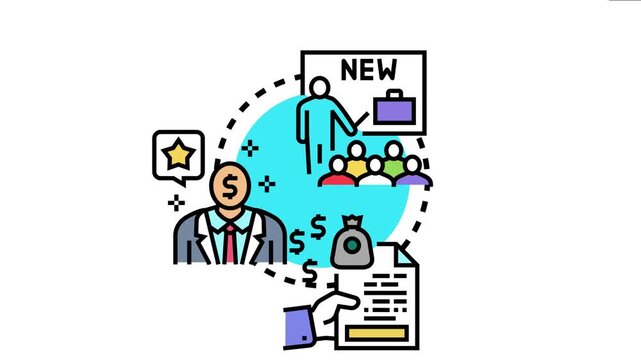 Corporate liaison engaging in discussions and presenting new ideas to a group, symbolizing business development, financial growth, and successful partnerships