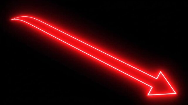 Bright red neon arrow pointing diagonally down right on black background