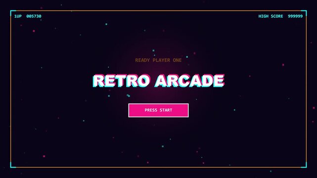 Retro arcade screen with pink start button