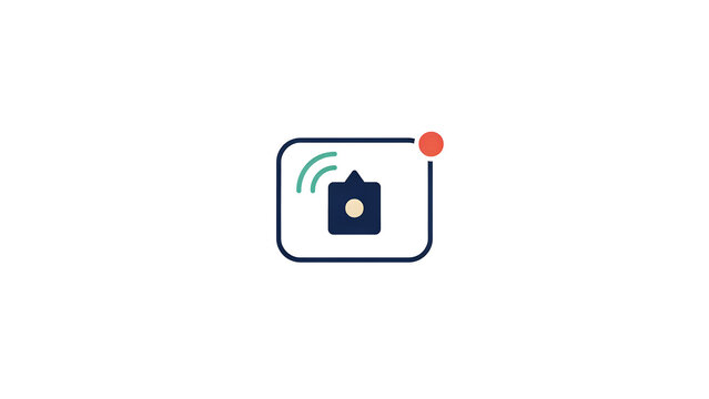 Digital camera inside a rounded rectangle frame with a red notification dot and wireless signal waves on a white background