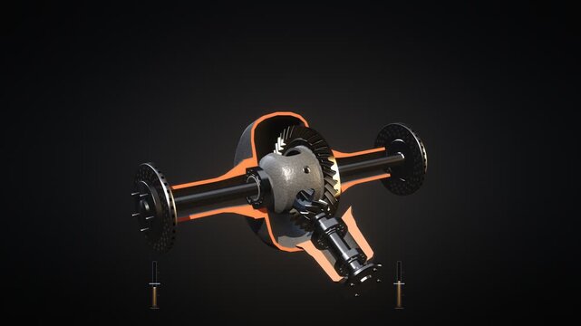 Car Differential Gears Cutaway Rotating Torque Split Seamless Loop