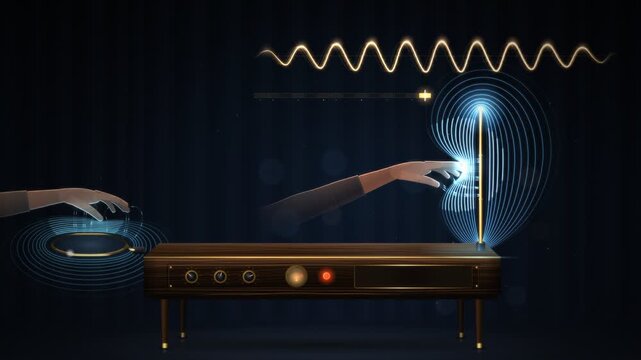 Theremin Played By Hands With Glowing Electric Field Lines Seamless Loop