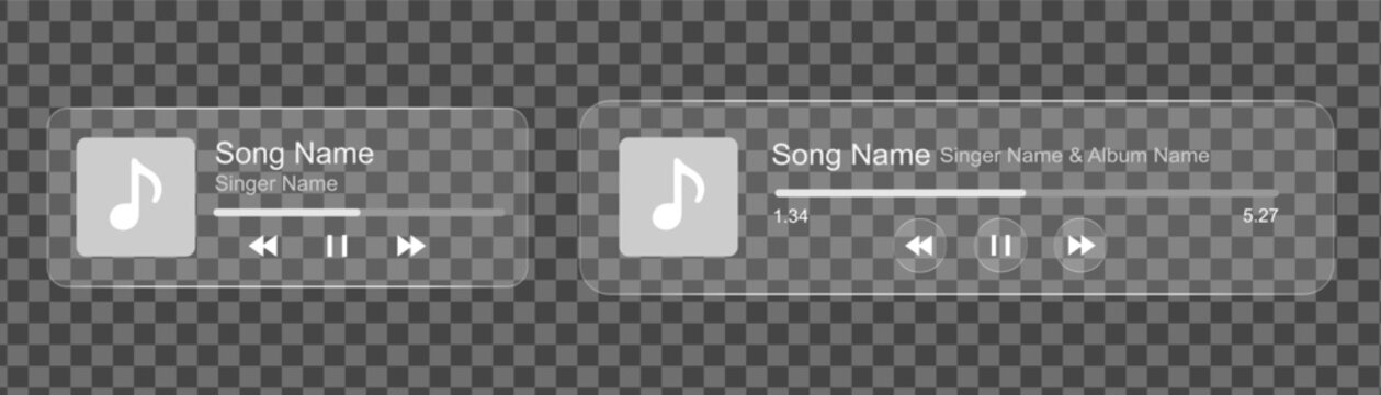 Glassmorphism mini music player widgets and compact audio control bar UI templates