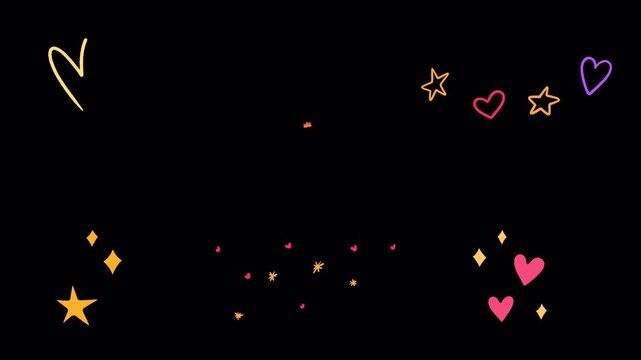 Hand Drawn Cute Hearts and Sparkling Stars Overlay 2D Doodle Motion Graphics Pack