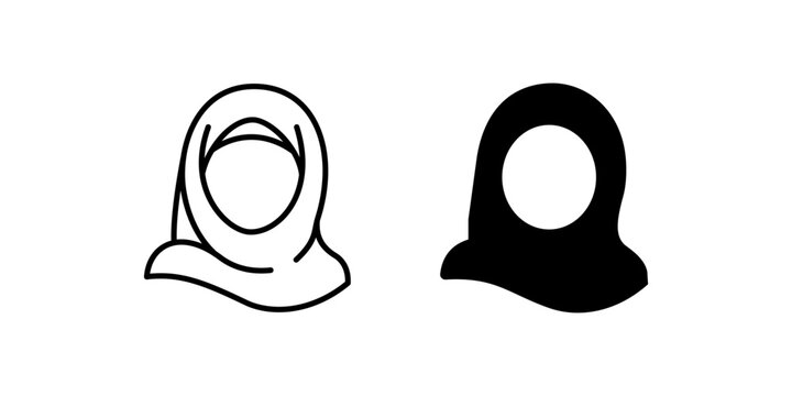 Muslim woman wearing hijab headscarf black and white line art vector graphic set on transparent background