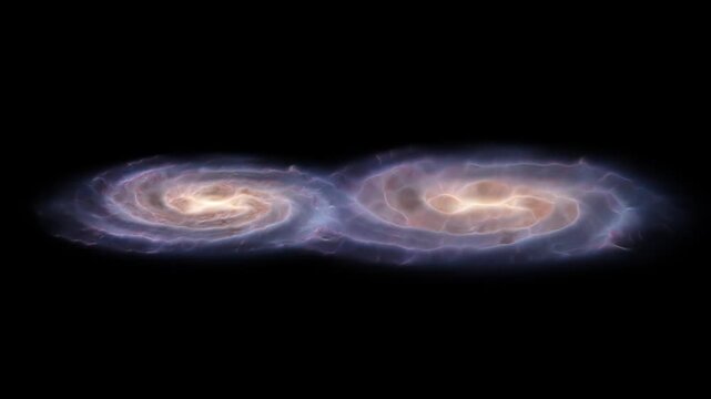 The Andromeda and Milky Way galaxies are merging. 3d animation
