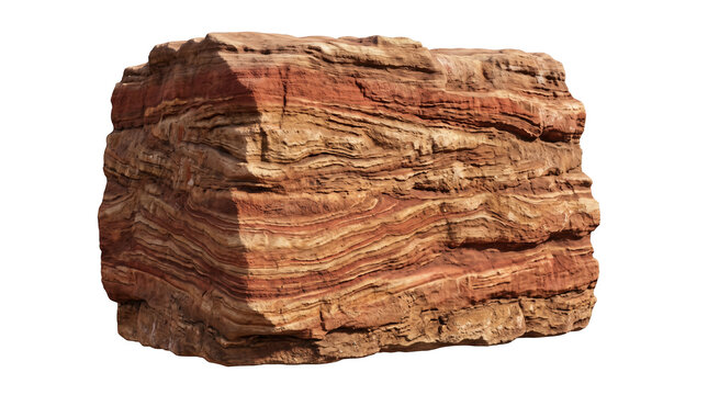 Layered sandstone canyon rock block cutout isolated on transparent background