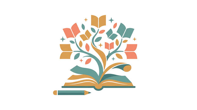 Creative Knowledge Tree Illustration Growing from an Open Book, Isolated on White, Transparent Background
