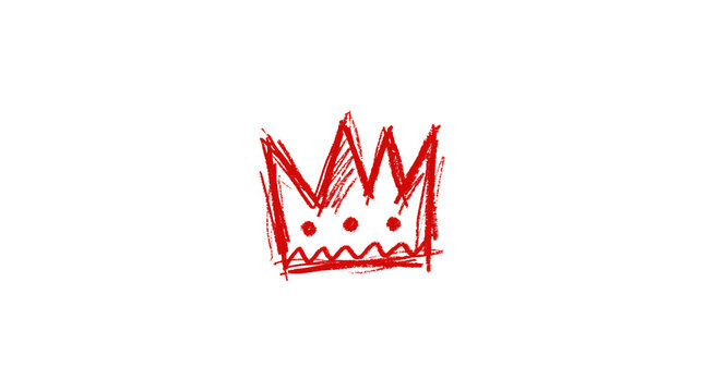Vibrant red scribble crown drawing featuring textured sketchy artistic strokes on transparent background