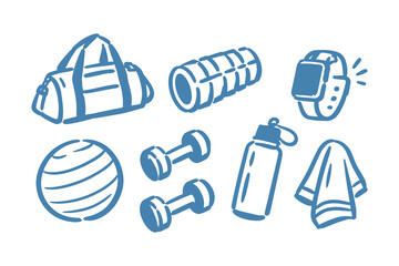 Obraz premium Fitness Equipment Hand Drawn Gym Workout Set