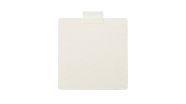 Blank square paper note attached with adhesive tape on transparent background