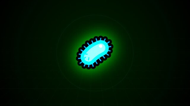 Glowing cartoon bacteria characters floating on dark background