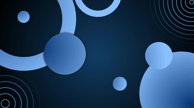 Abstract dark background with overlapping gradient circles and rings concentric circle patterns at corners animation