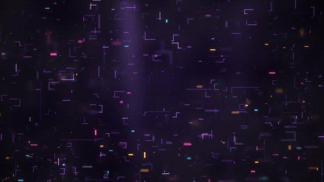 Abstract purple digital code data rain with coloured dashes