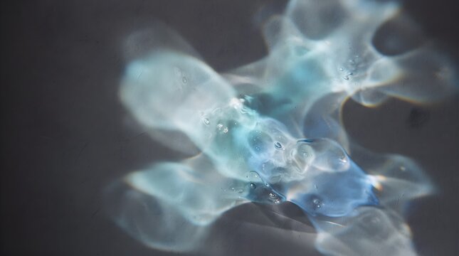 Ethereal sunlight passing through blue glass, creating glowing translucent reflections and abstract cyan light patterns.