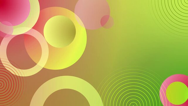 Abstract gradient background with translucent overlapping circles and concentric ring patterns modern vibrant design animation