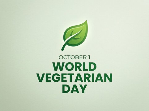 World vegetarian day celebration label with a green leaf icon