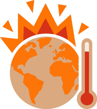 Global warming illustration with thermometer and fire explosion on earth for climate awareness campaigns