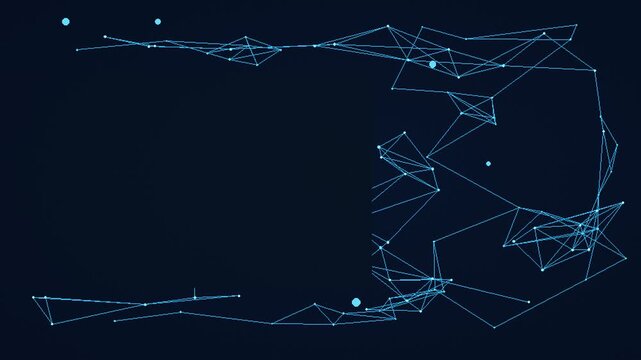 Abstract futuristic digital plexus frame background, luminous network connection web animation, glowing tech data wireframe layout