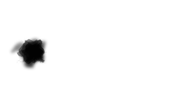 Organic watercolor ink drop bleed animation, dynamic black energy burst transition effect for music videos, black ink drops transition splatter on white background, ink brush stroke.4k video