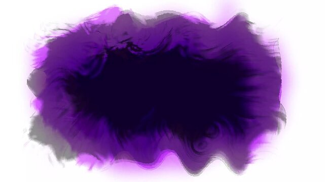 Minimalist purple ink spill and watercolor texture on white background, Organic watercolor ink drop bleed animation, ink transition splatter blot spreading from the center to edges.4k video