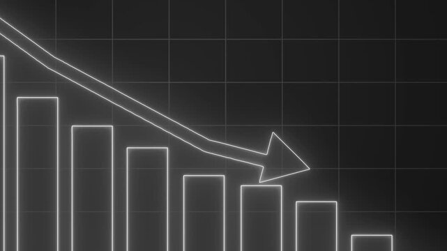 Neon-style bar chart showing descending bars with downward arrow animation