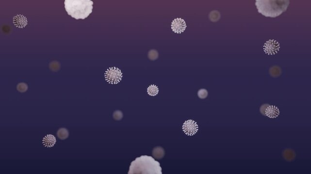 Virus particles medical microbiology infection pathogen purple background with pearl colored cells and copy space for healthcare education awareness laboratory research and prevention campaigns