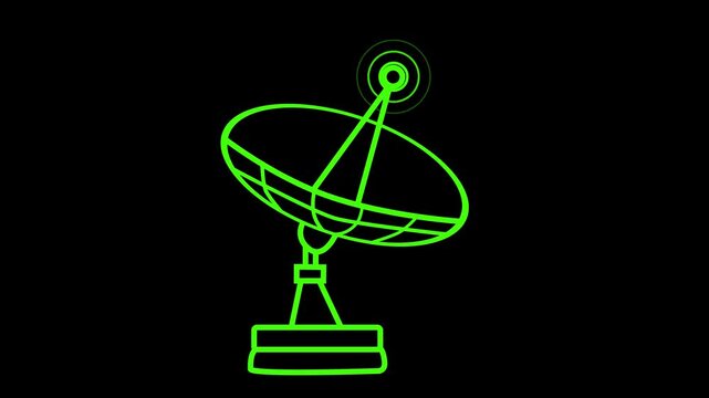 Line drawing of a satellite dish antenna isolated simple communication icon animation