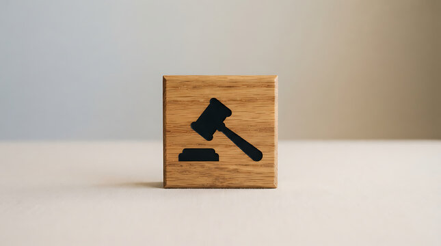 Wooden block with a law gavel icon symbol