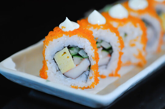 Japanese rolls or rice rolls, california maki