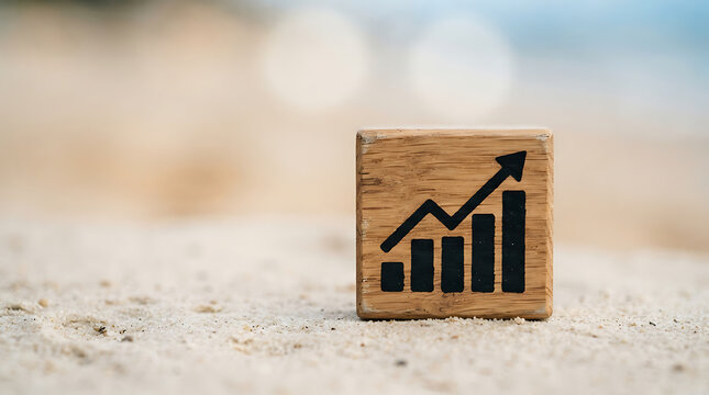 Growth chart icon on a wooden block cube