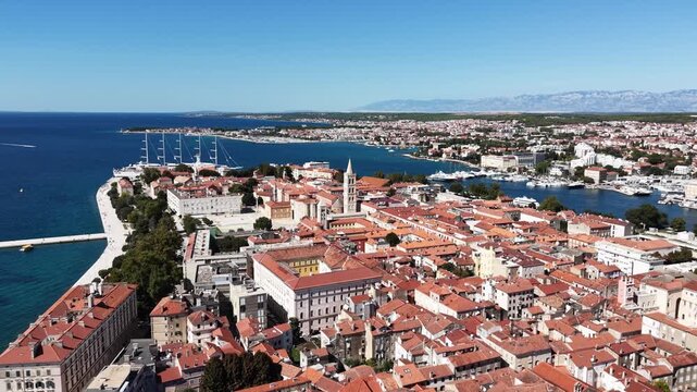 Aerial Panorama of Zadar Old Town and Harbor in Croatia