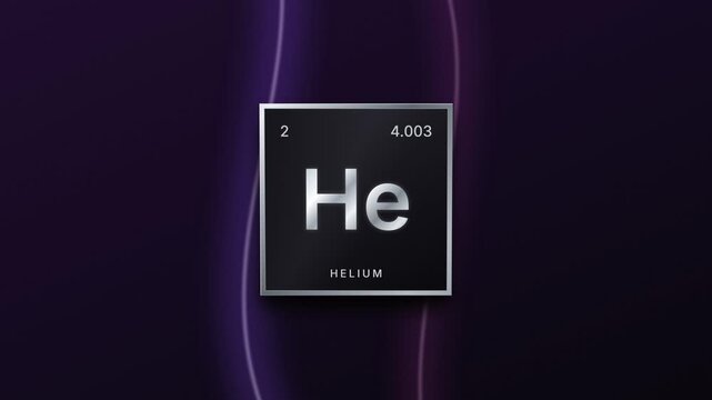 Helium element periodic table silver plaque on a purple background