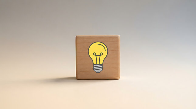Pixel light bulb icon on a wooden block