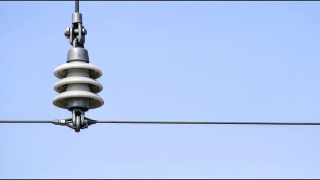 A close-up shot of a power pole with wires and insulators