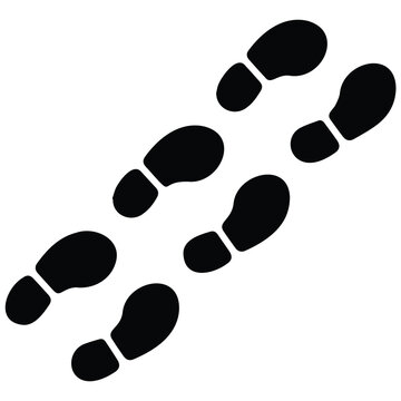 Footprint trail silhouette for walking or journey, sequence black vector illustration.