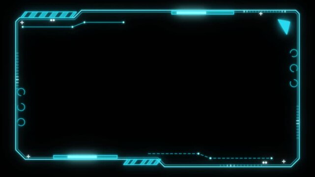 Futuristic cyan HUD frame border with empty copy space on black