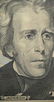 Andrew Jackson dollar portrait in Stop Motion Animation. Twenty dollar bill portrait Andrew Jackson moves through stop motion animation. Jacksons engraved face changes position.