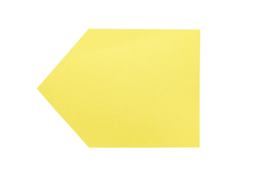 Detailed yellow geometric arrow label on transparent background