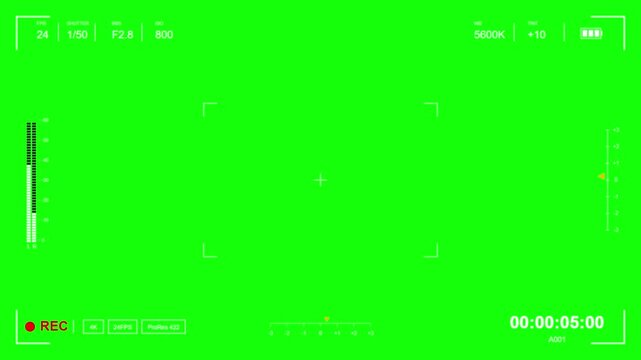 professional camera viewfinder interface animation with green screen