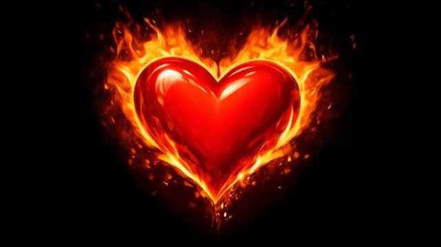 A red heart with flames in the shape of a heart, can be used for Valentine's Day or love-themed designs